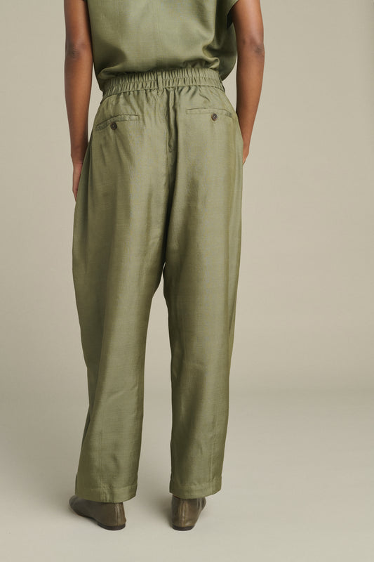 Pantalon Vernon - Vert De Gris - Soie - Femme