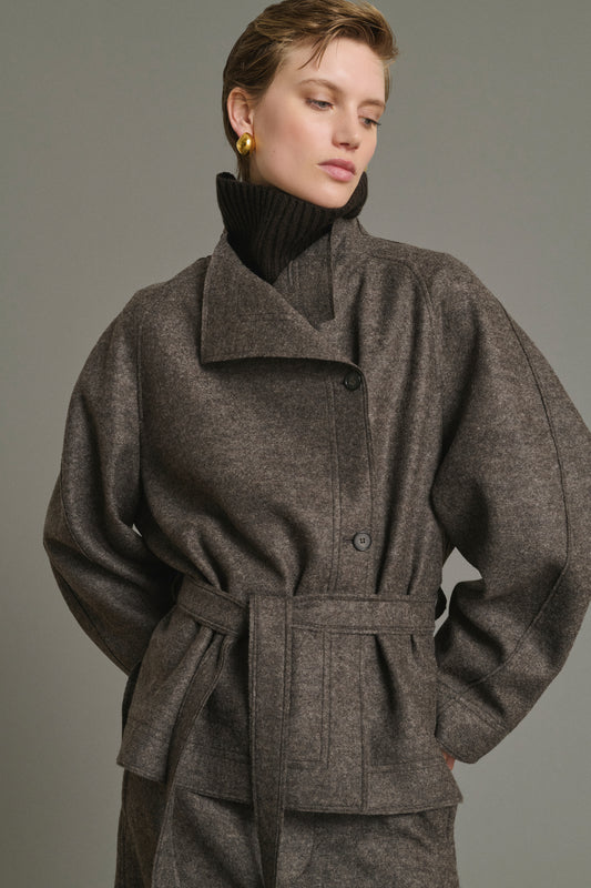Jacke Theia - Meliertes Taupe - Wolle - Damen