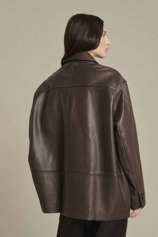 Jacke Vincenzo – Taupe Glattes Leder Damen – Soeur