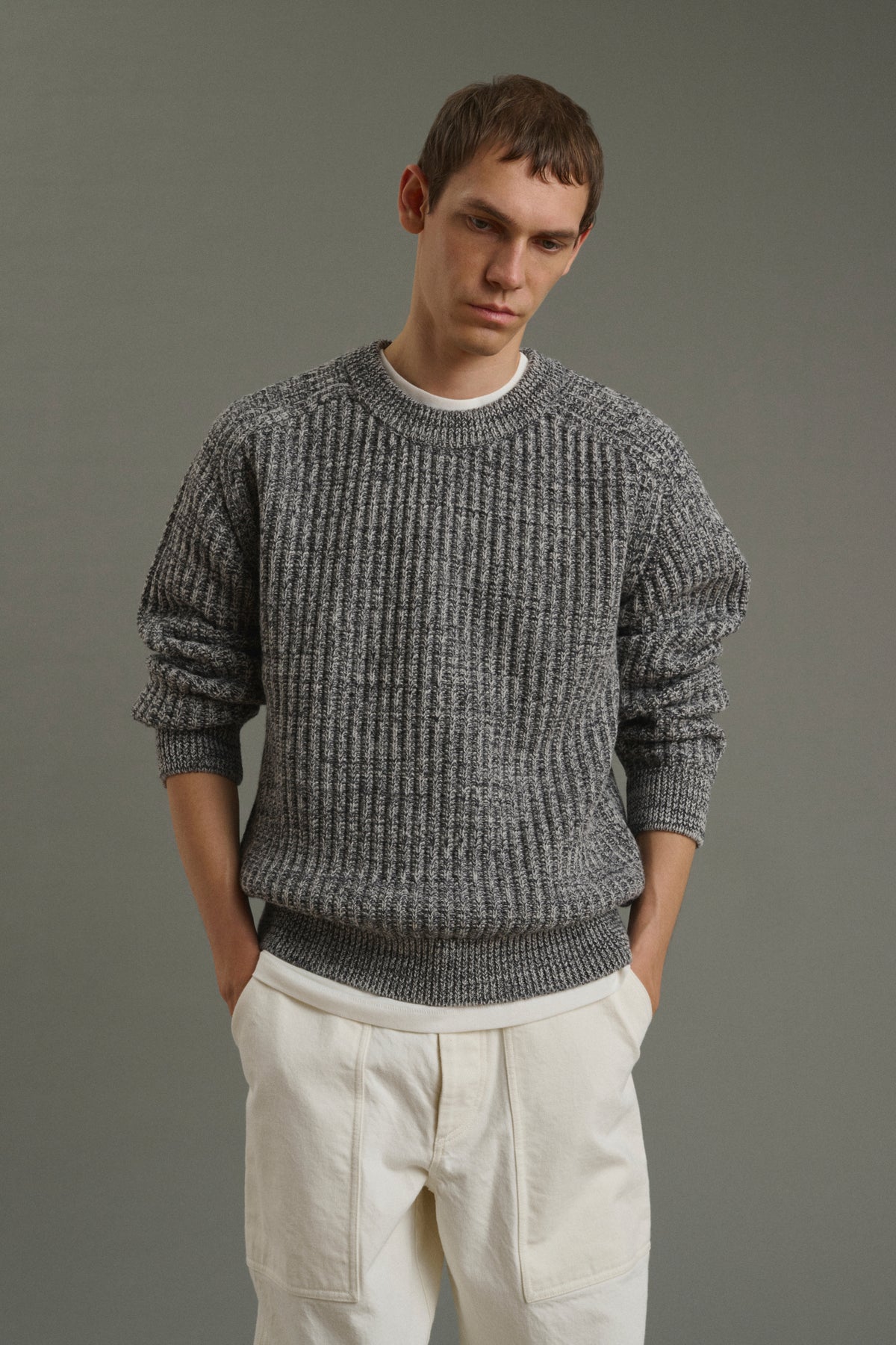 Pullover Osma - Ecru/Anthrazit - Wolle - Herren vue 1