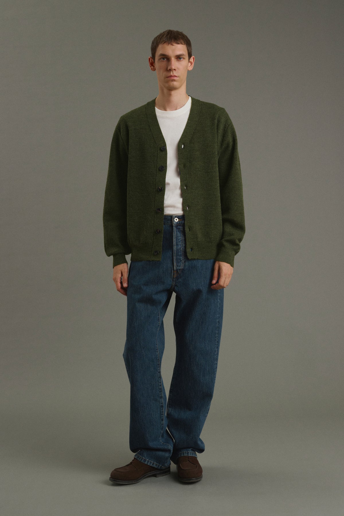 Cardigan Romeo - Dunkles Khaki - Wolle - Herren