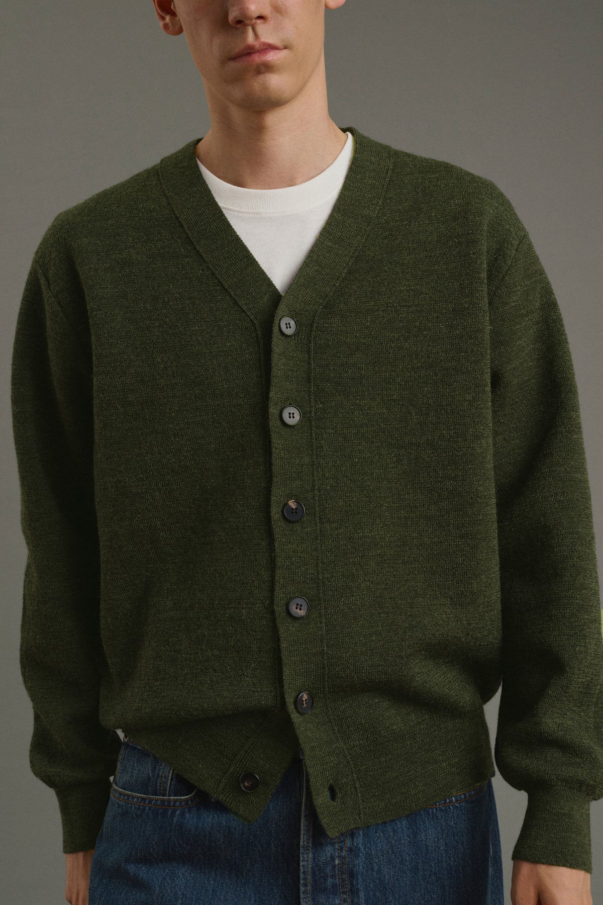 Cardigan Romeo - Dunkles Khaki - Wolle - Herren