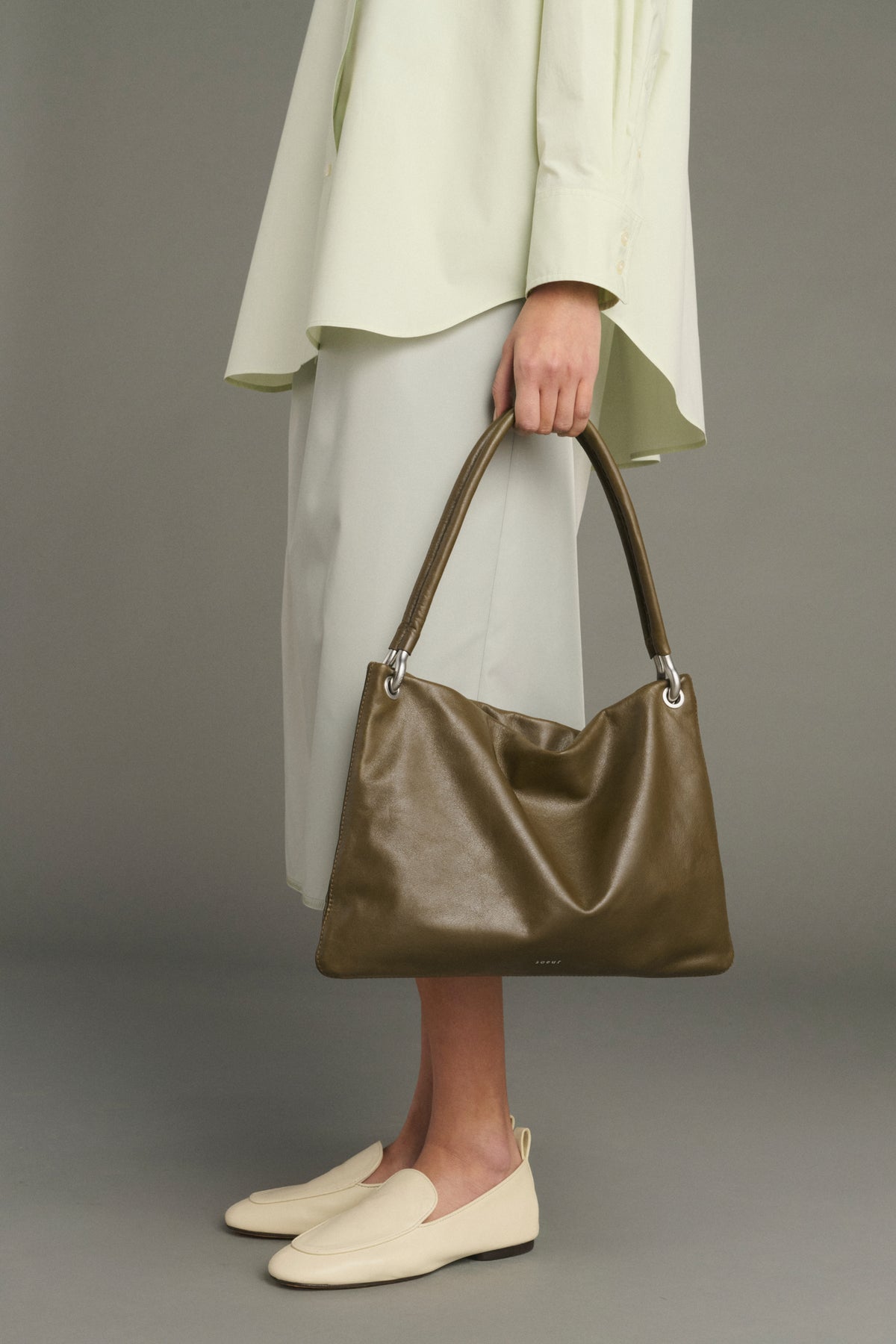 Shopper Gia Mini - Khaki Glattleder Mit Reißverschluss Damen - Soeur