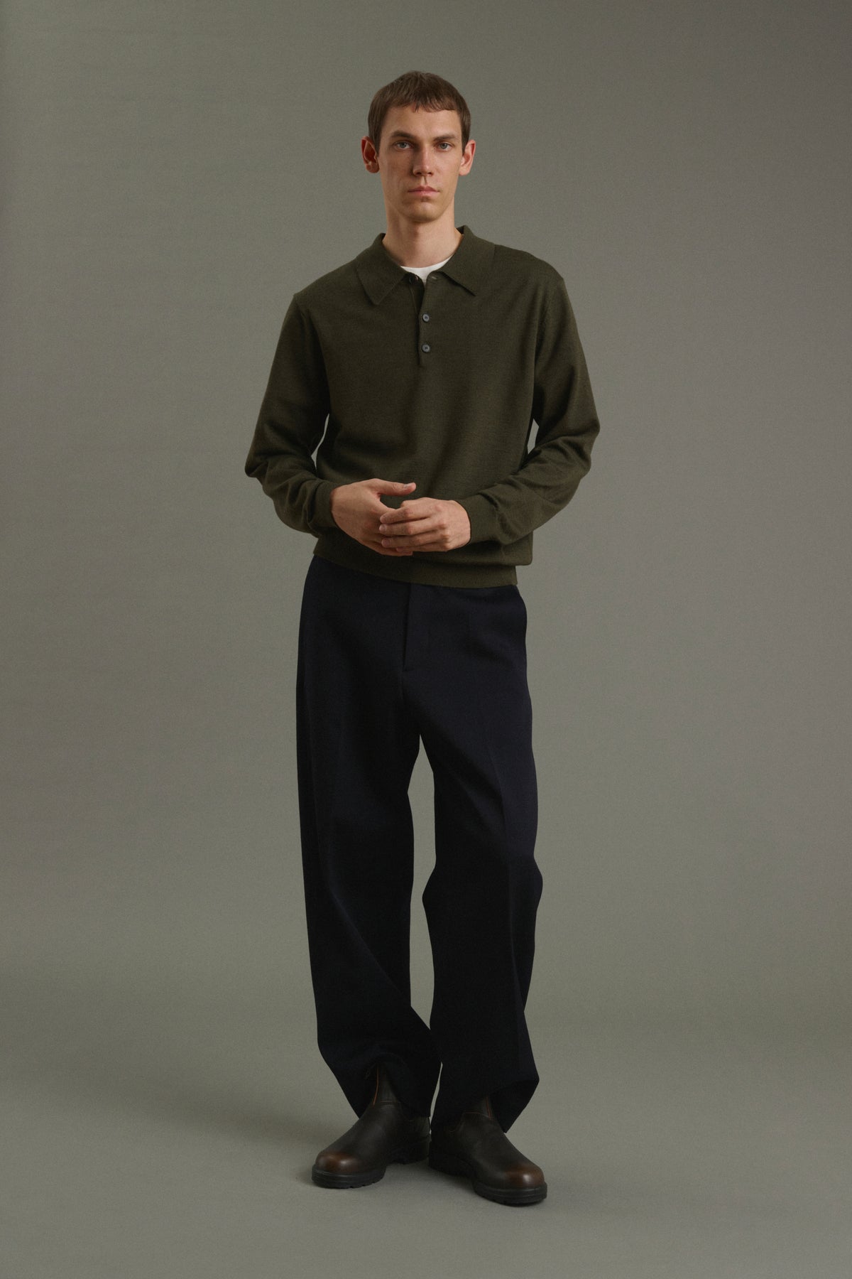 Pullover Etienne - Khaki meliert - Merinowolle - Herren