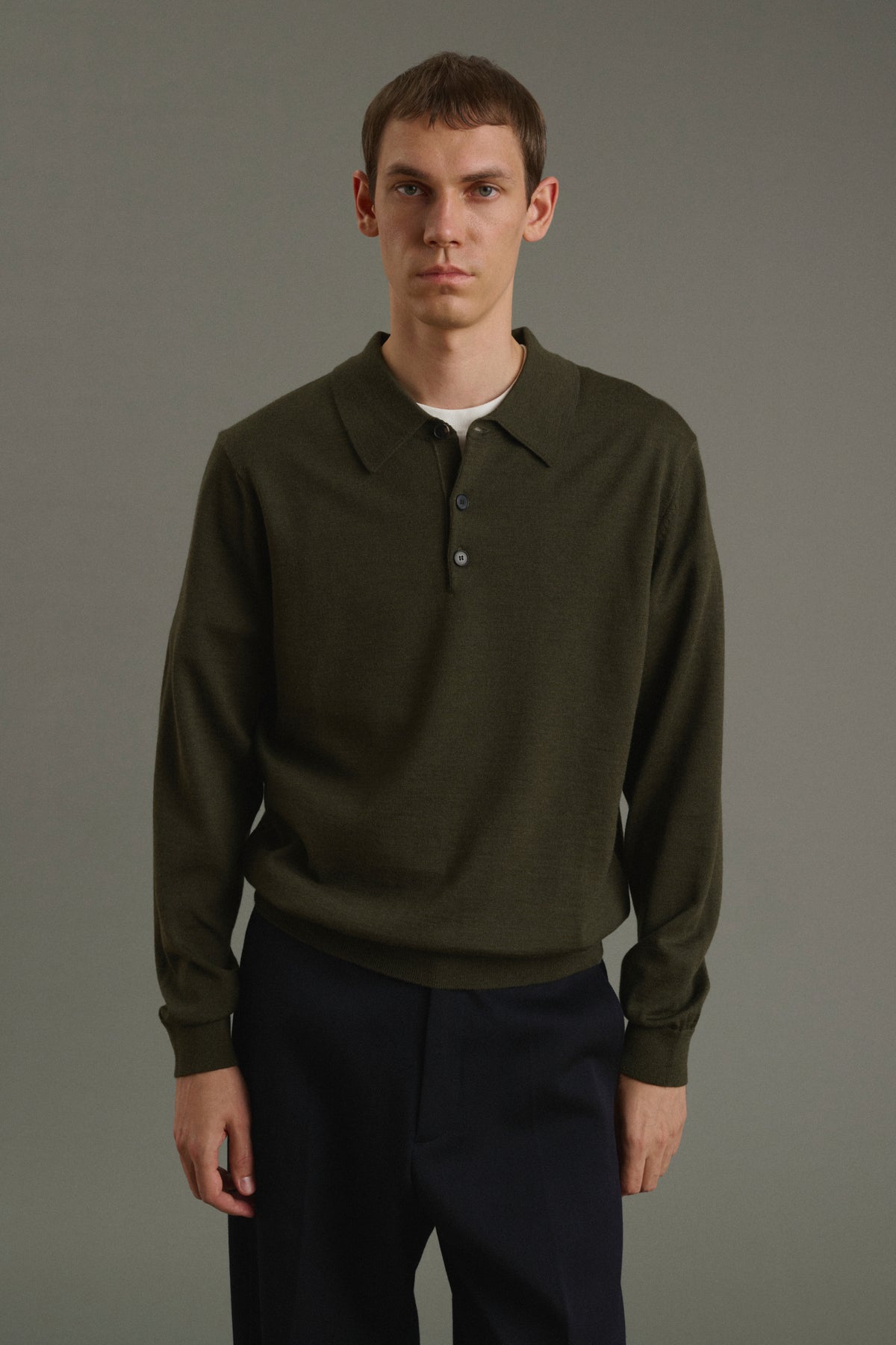 Pullover Etienne - Khaki meliert - Merinowolle - Herren vue 1