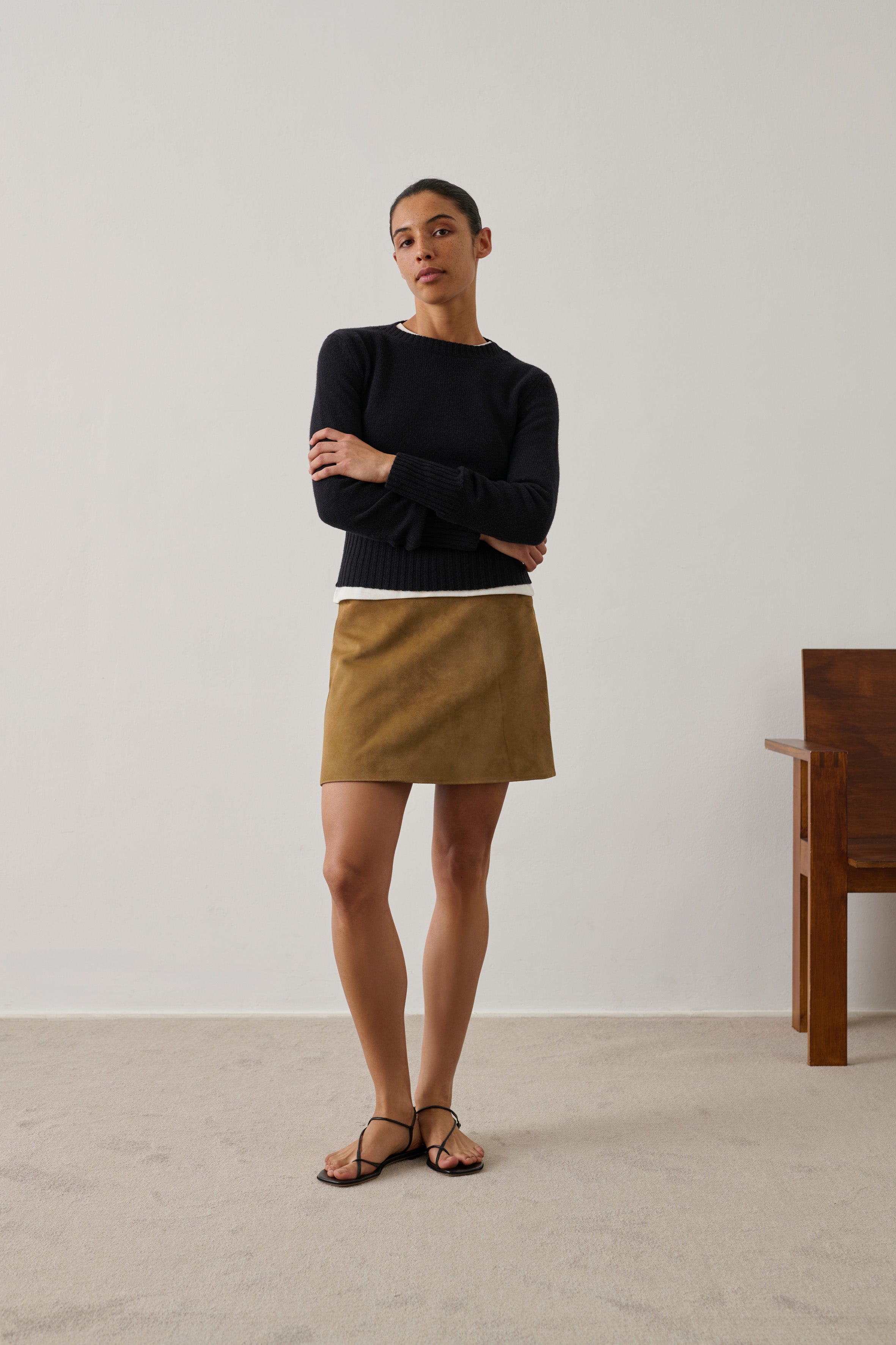 Inno Mini Skirt - Sand Topstitched Leather - Soeur