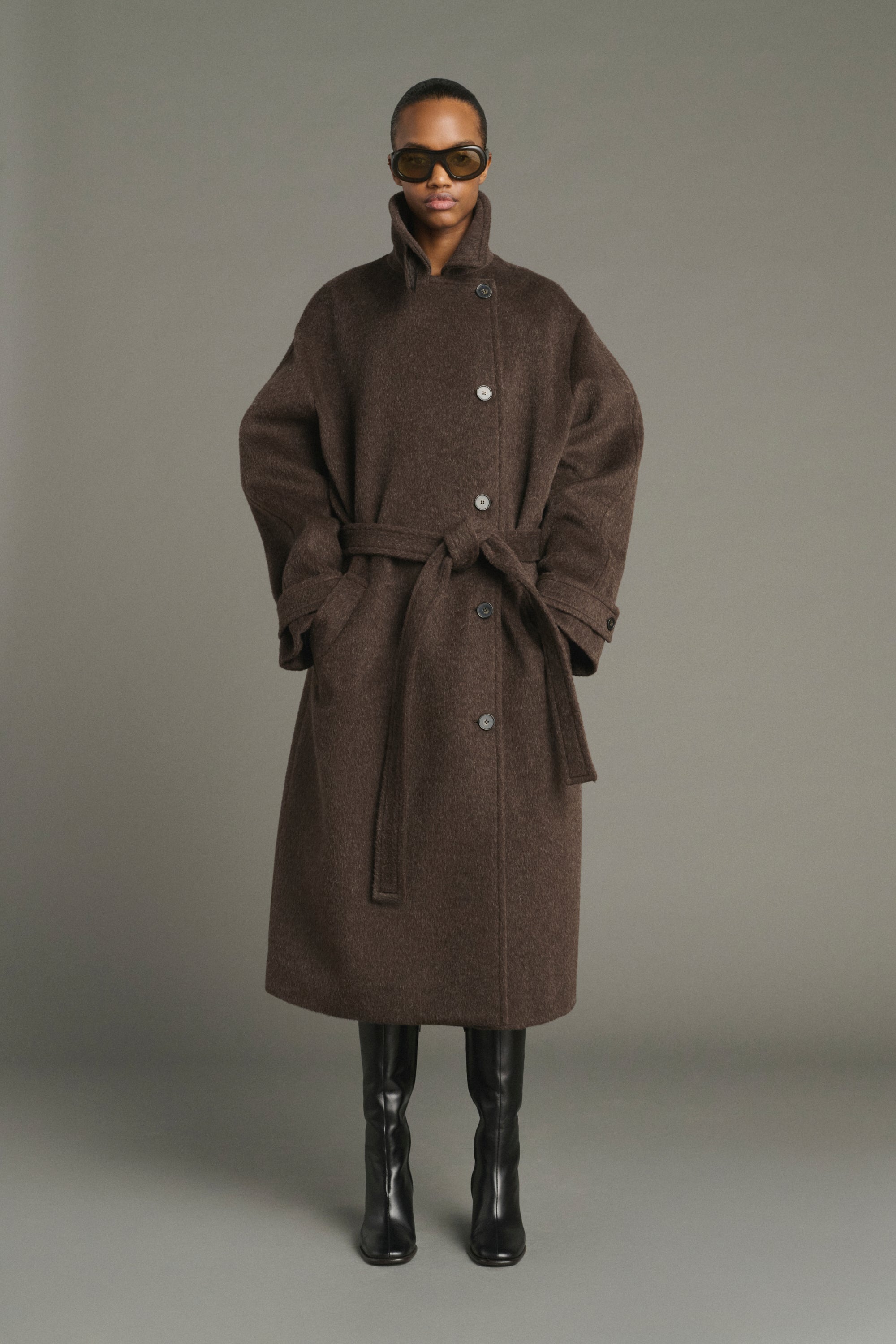 Jules Coat - Brown Brushed Wool Belted - Soeur
