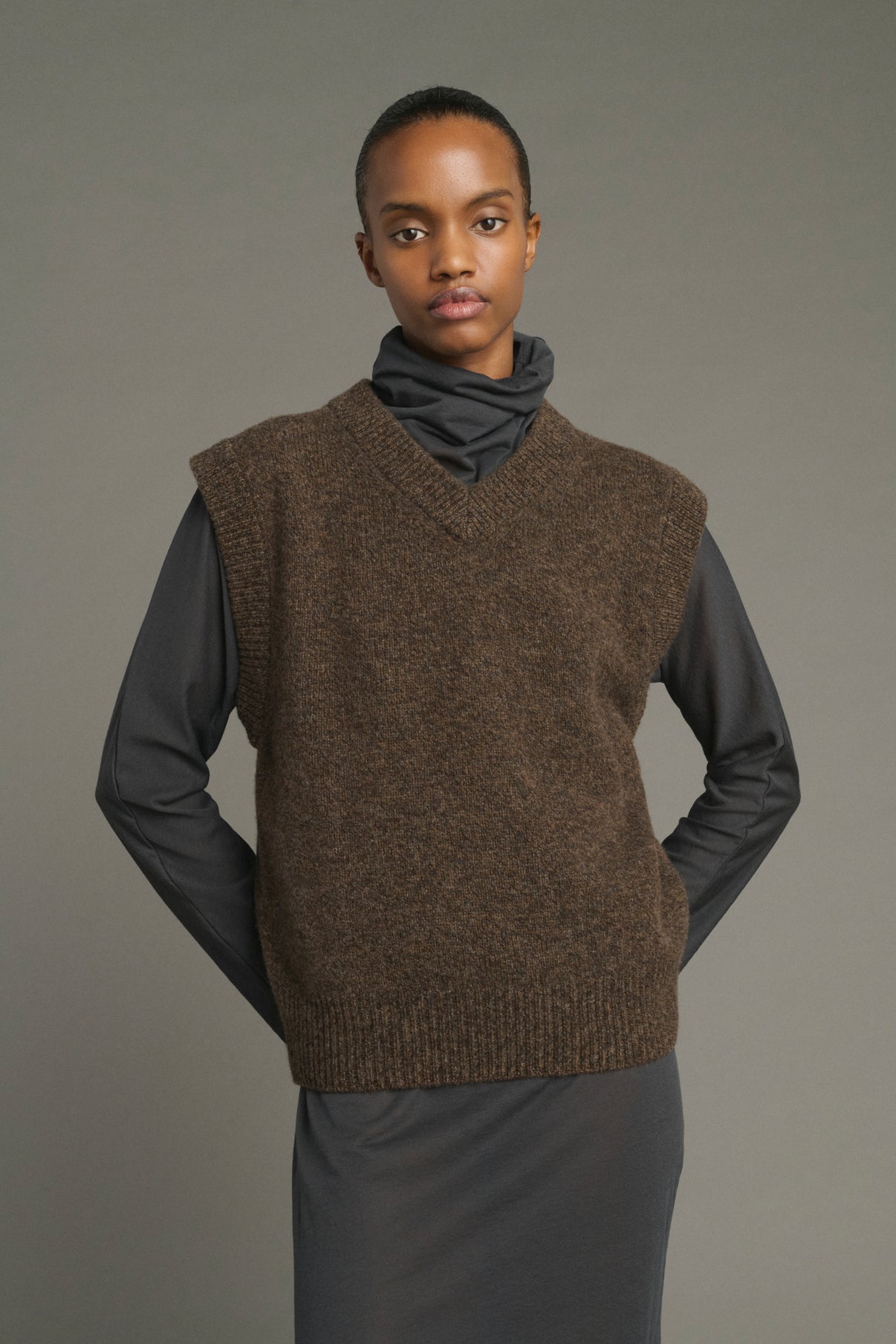 Pullover Karl – Braun Meliert – Merinowolle – Damen vue 3