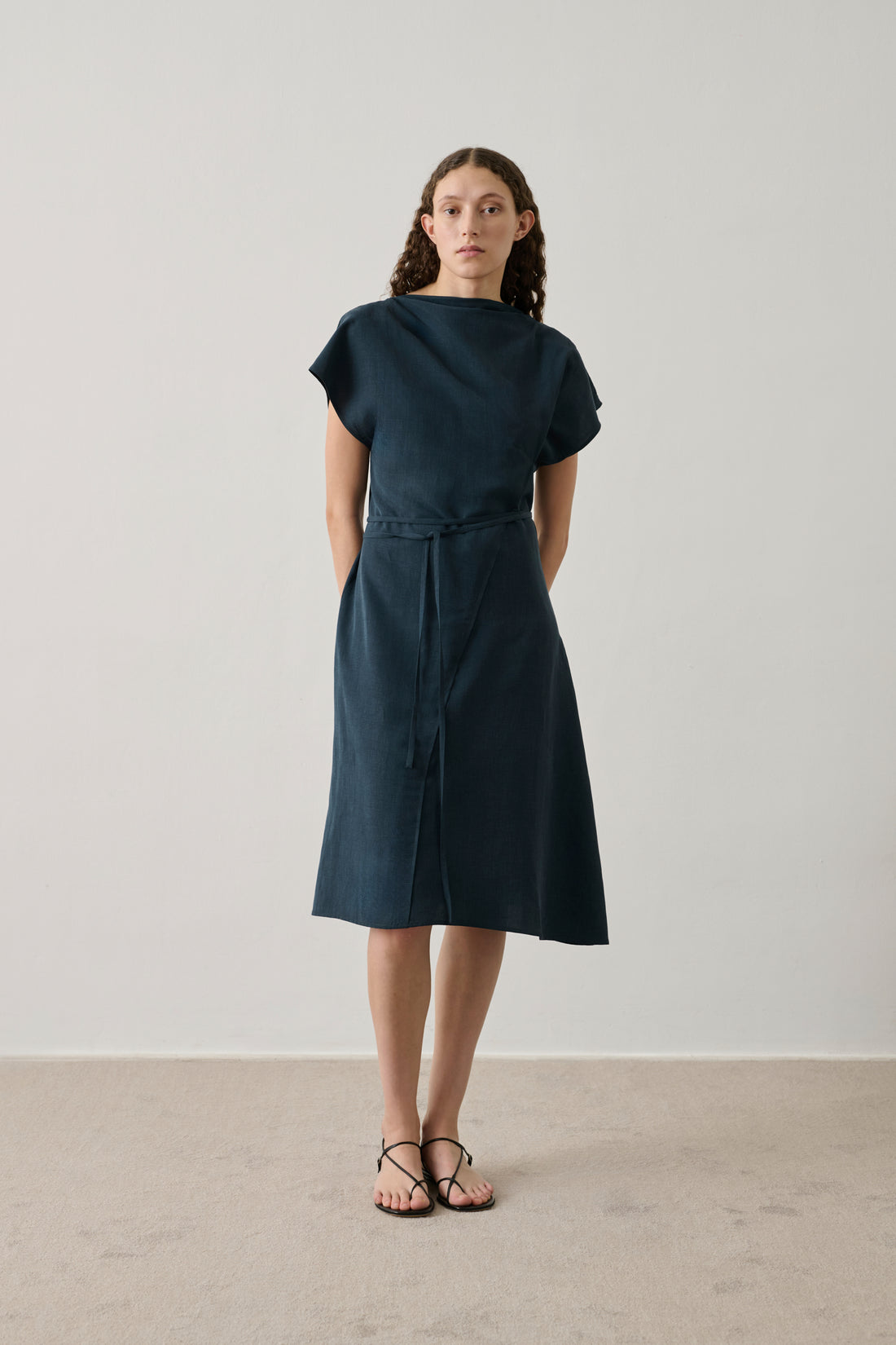 blue linen dress Felicie - Petrol Lyocell Flamed Scala 61310 Long Sleeve Hunter Green Size:66 Regular