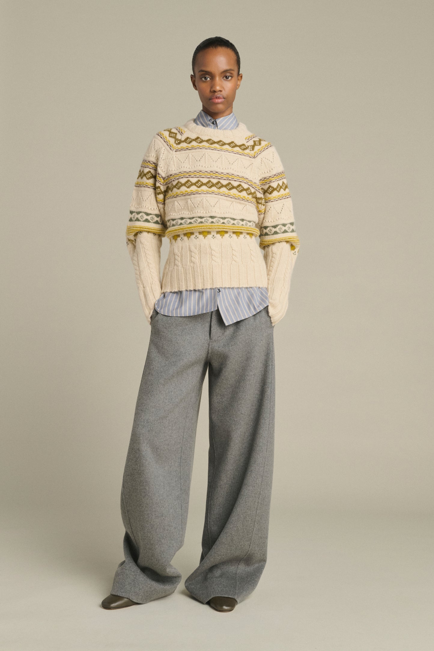 Pull Luis - Multico Beige - Laine Mérinos - Femme