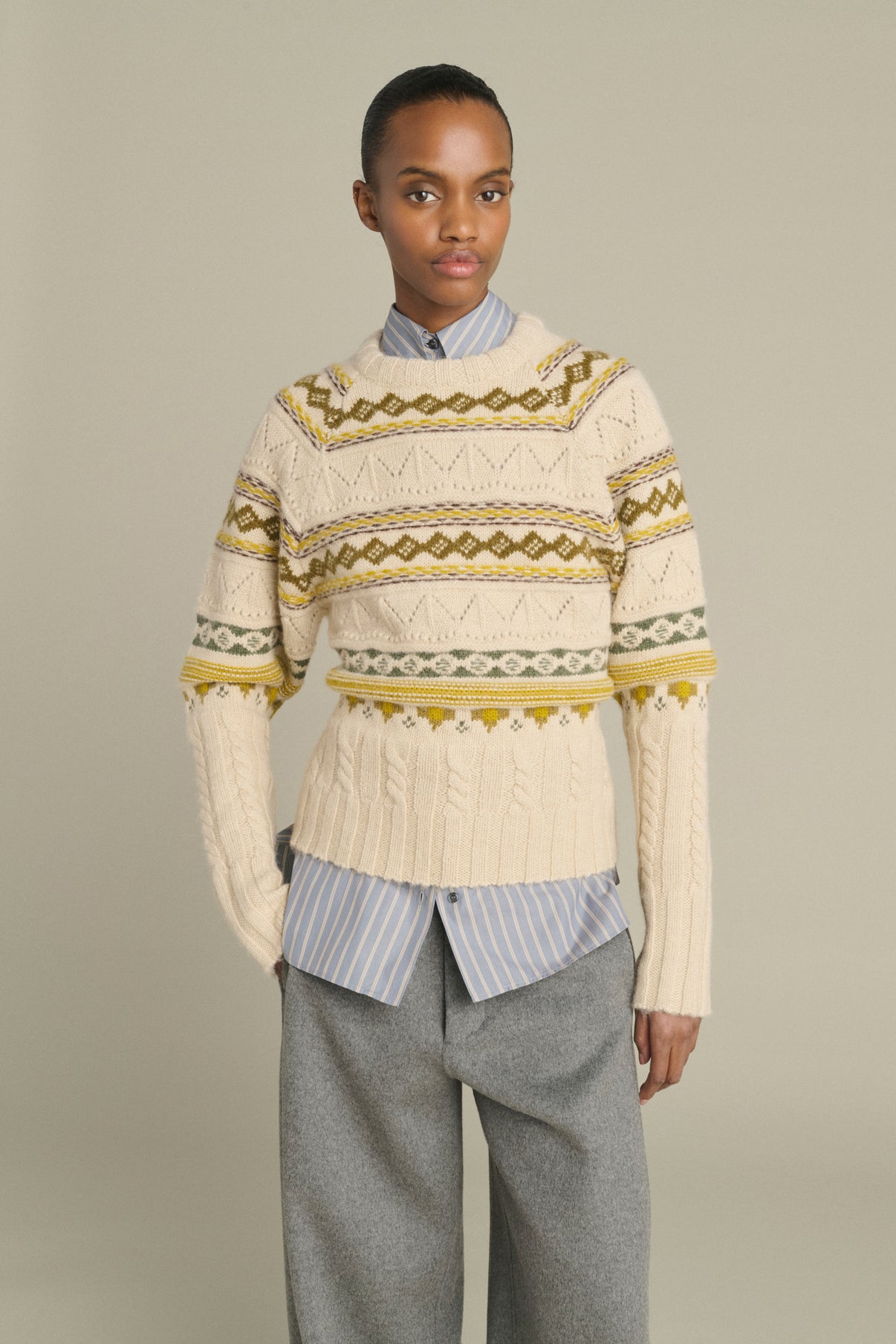 Pull Luis - Multico Beige - Laine Mérinos - Femme vue 3