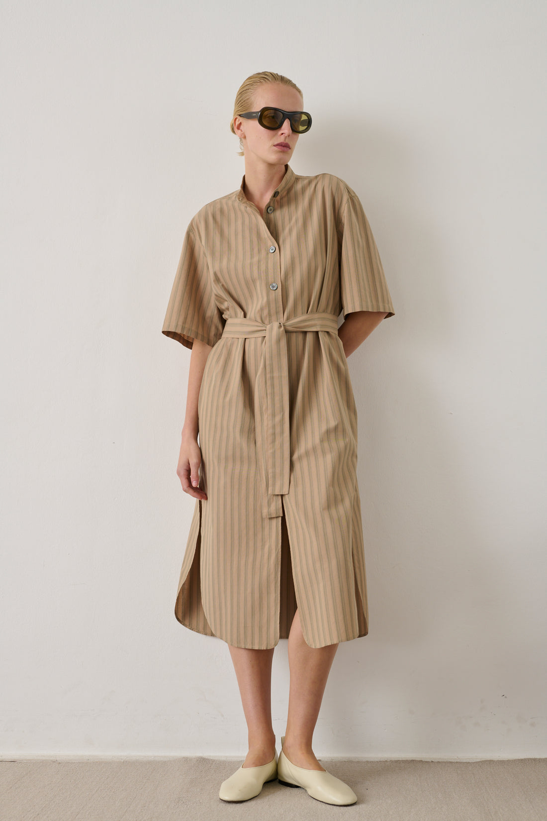 Dress Izzo - Beige Green Cotton Oversize Women