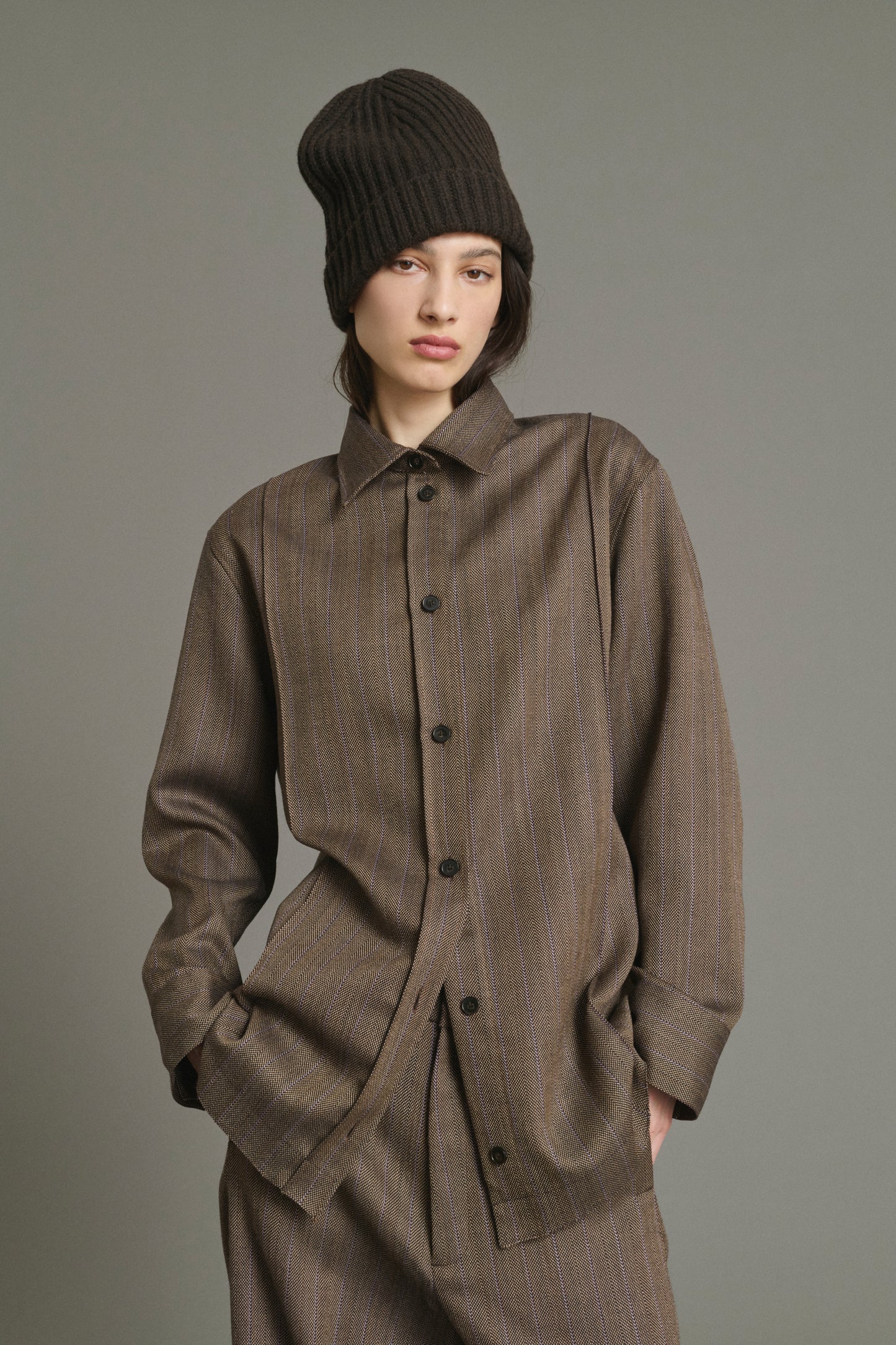 Lisbonne shirt - Brown/Mauve - Wool - Women