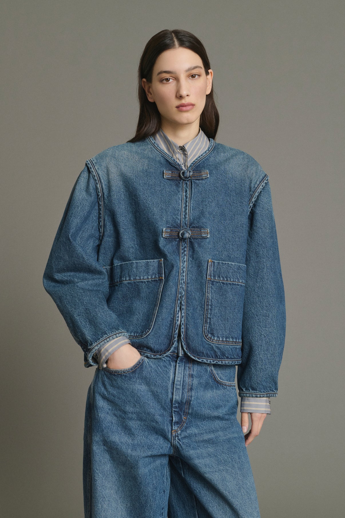 Jacke Agatha - Blaue Denim Baumwolle Damen - Soeur vue 3