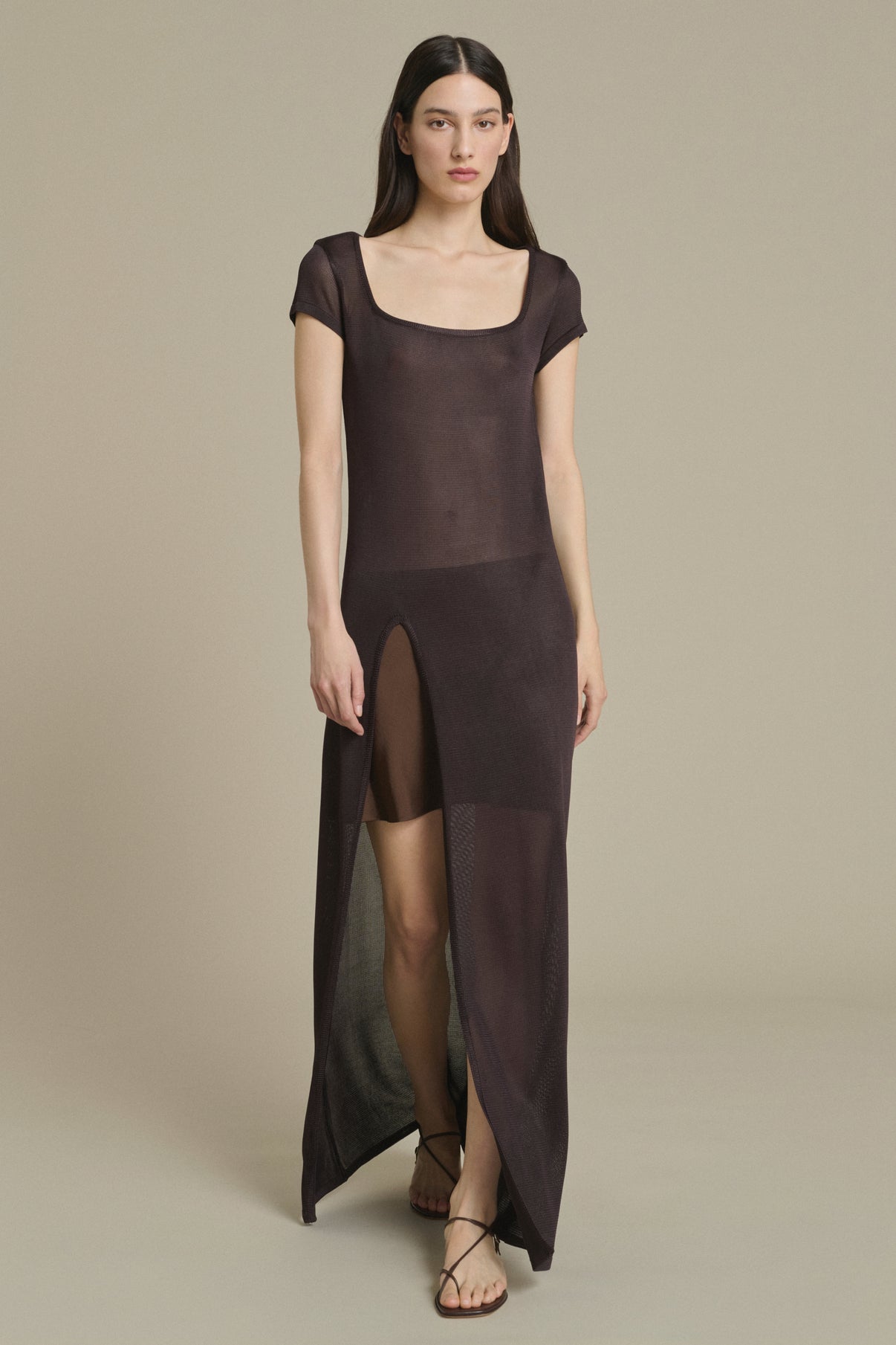 Kleid Ornella lang Mokka mit Schlitz Soeur & TL180 - Soeur vue 1