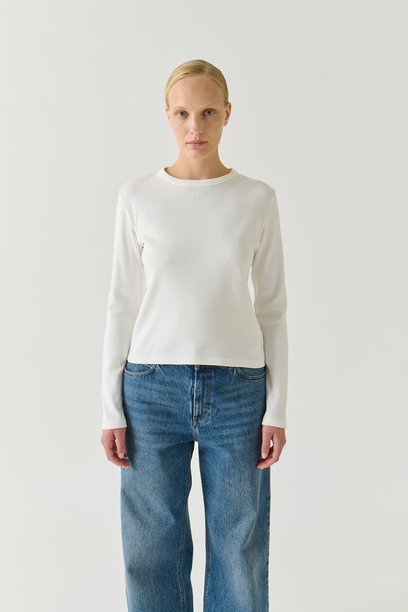 T-Shirt Flavie – Weiß Bio-Baumwolle Langarm – Soeur